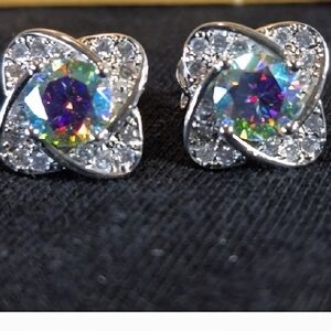 Moissanite Rainbow Blue Silver Stud Earrings #15
